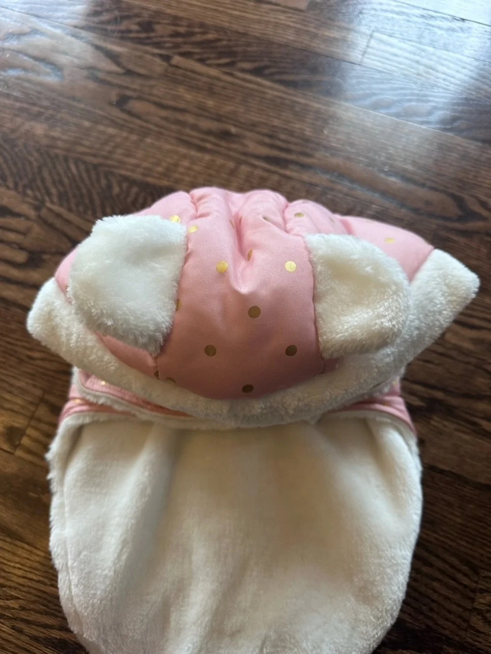 Rachel Zoe Pink Gold Polka Dot Faux Fur Dog Coat Hooded Pet Vest Medium